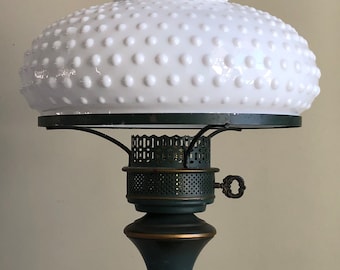 Vintage Tole Lamp with Milk Glass Shade | Tall Table Lamp | Choice of Hobnail or Hand Painted Floral Glass Shade