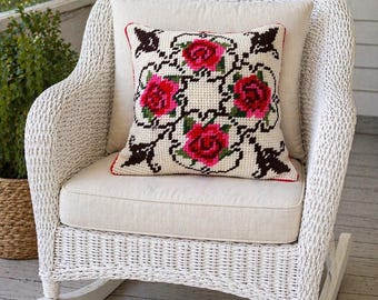 Vintage Needlepoint Cross Stitch Pillow Cover