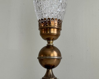 Vintage Brass Table Lamp with Crystal Shade | Anna Hutte Germany Lead Crystal