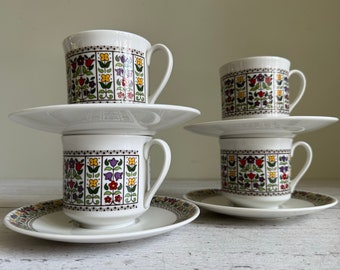 70s Cups and Saucers | Royal Doulton Fireglow Set of 2 or 4 | TC 1080