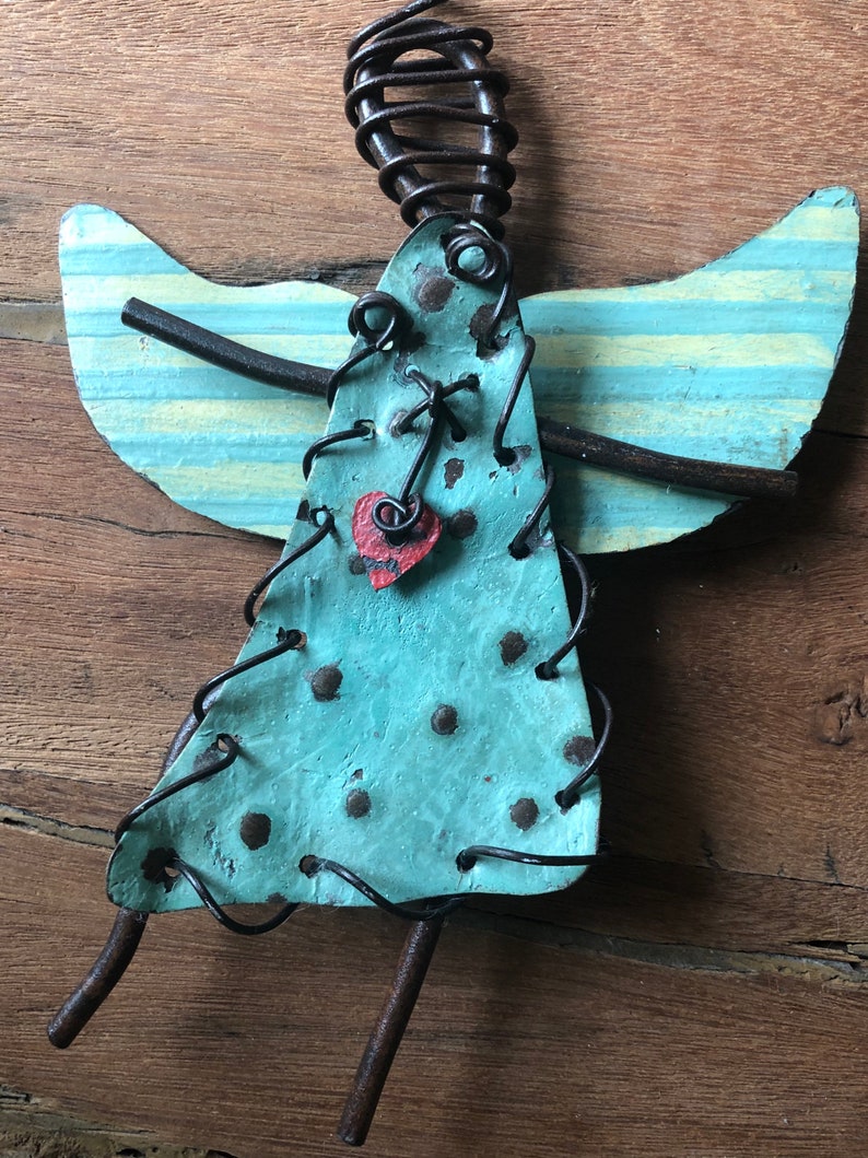 Christmas Angel Metal Wall Hanging Folk Art Angel With Halo Etsy