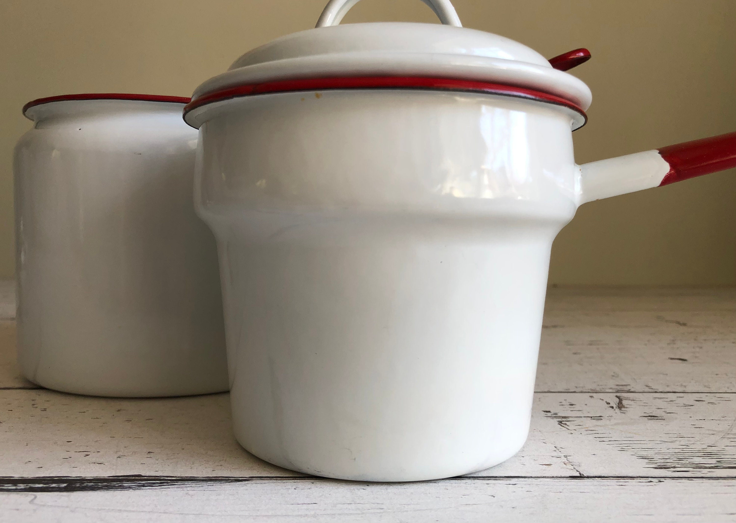 Vintage Berggen Enamelware Small Double Boiler Cookware Pot/Pan