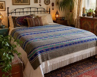 Vintage Wool Blanket Throw 90” x 69”