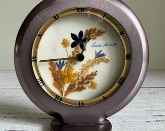 Hechinger Desk Clock | Pewter Metal with Pressed Flowers Face | Larissa Predaille