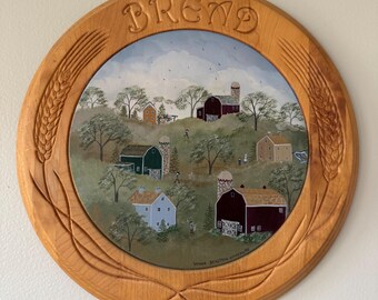 Original Painting on Wood by Donna Beilstein Warren | Round Wheat Theme Art