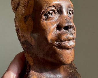 Vintage Living Wood African Head Bust Carving