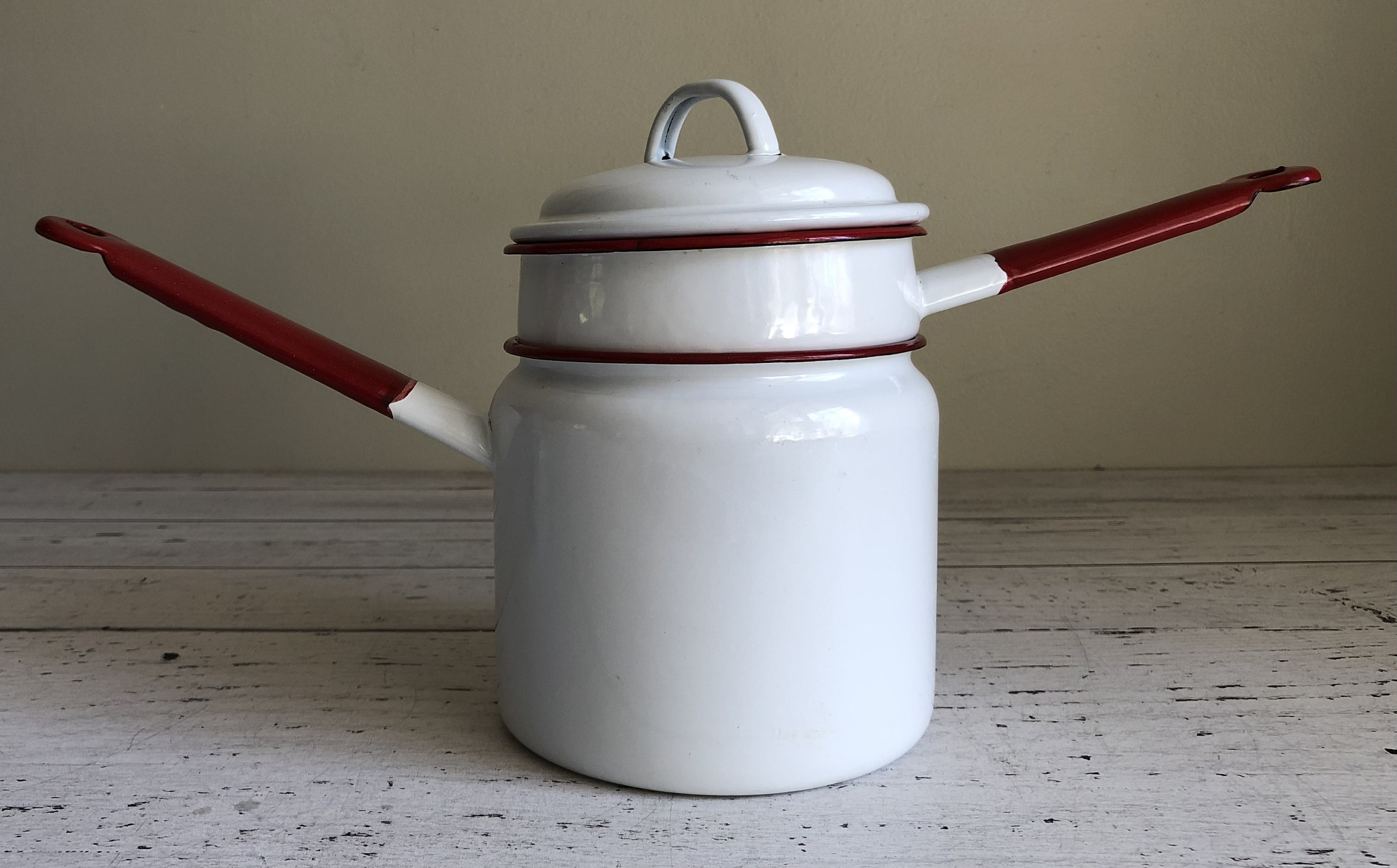 Vintage Berggen Enamelware Small Double Boiler Cookware Pot/Pan