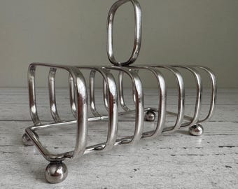 Vintage Footed Toast or Letter Rack with Top Handle Made in England Silver Plated