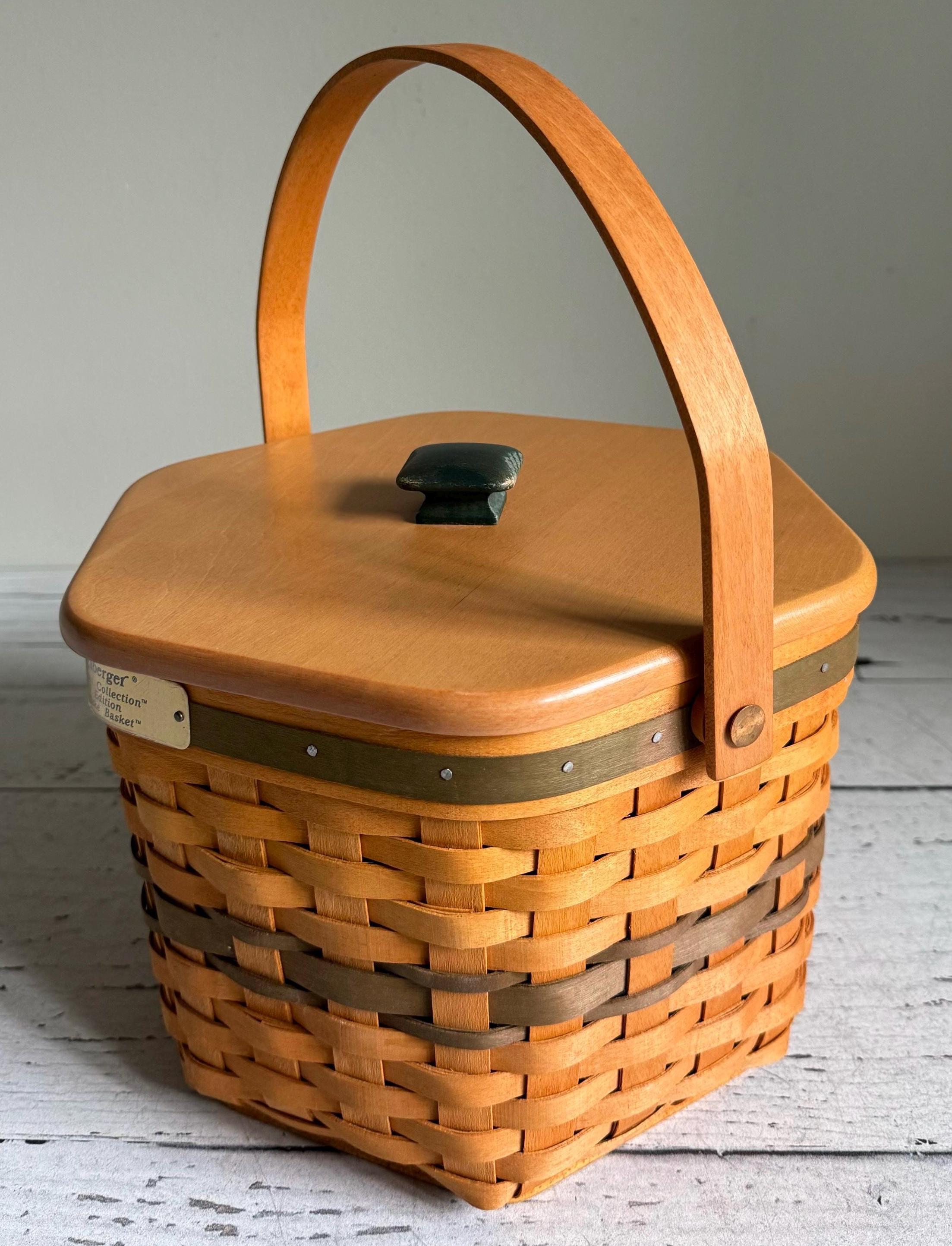 Vintage Sewing Basket With Solid Maple Lid and Organizer