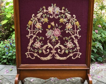 Vintage Needlepoint Fireplace Screen