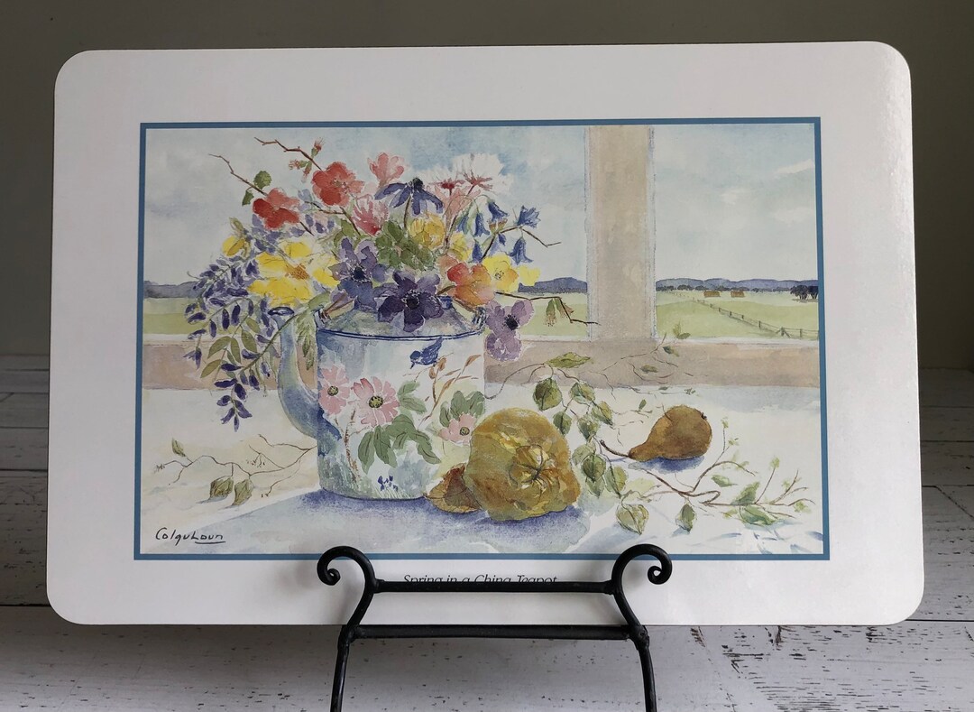 Large Cork Placemats Vintage Watercolours by Colquhoun Set of 4 29cm X 43cm Etsy