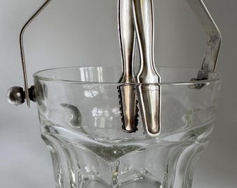 Vintage Glass Ice Bucket and Tongs
