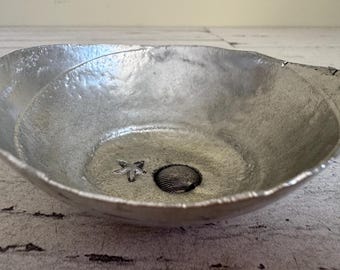 Vintage Saltwater Pewter Canada Trinket Bowl with Shell and Starfish Signed 98