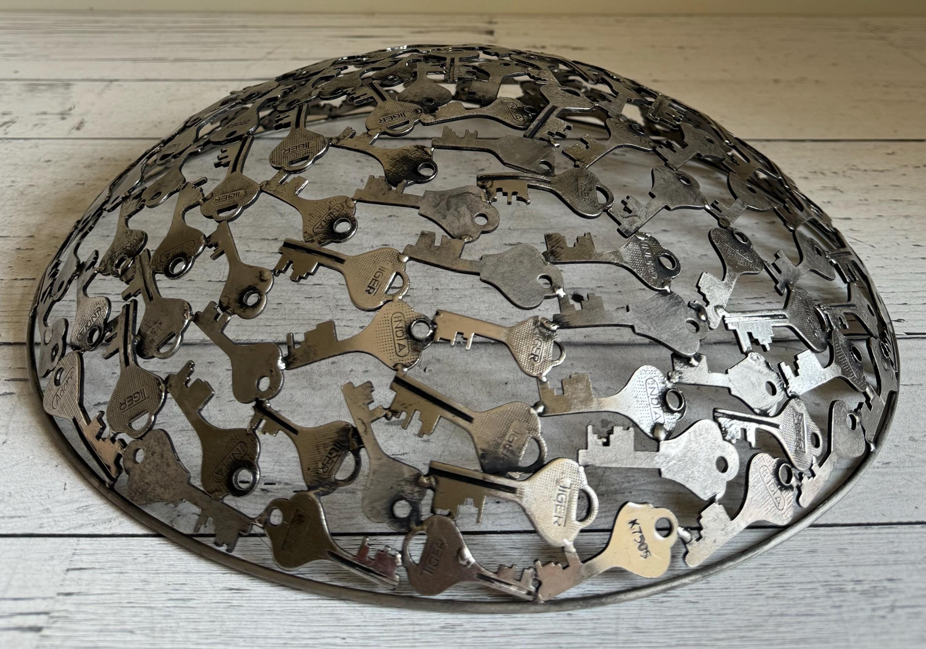 Vintage Large Metal Bowl Sculpture | Welded Keys Bowl 15