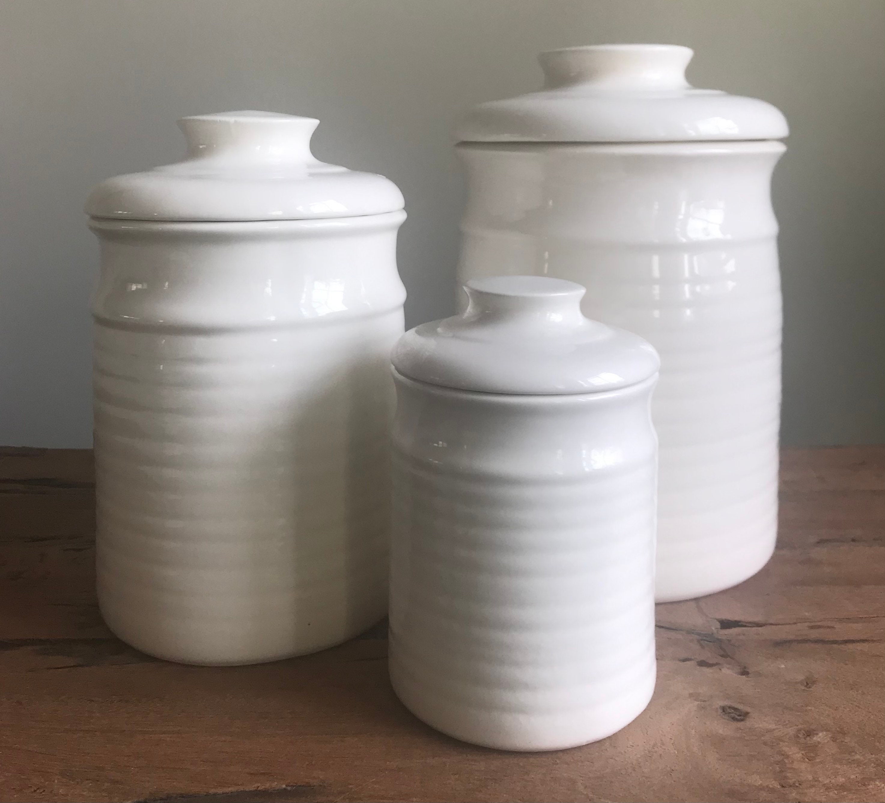Vintage Ceramic Canister Jars Set of 3 Cottagecore Etsy