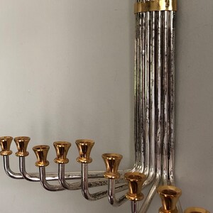 Menorah vintage à fixation murale Plaqué argent à 9 branches Karshi Jérusalem Style Art déco image 4