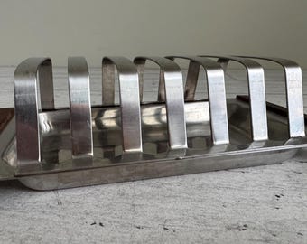 Vintage 70s Stainless Steel and Teak Toast Rack