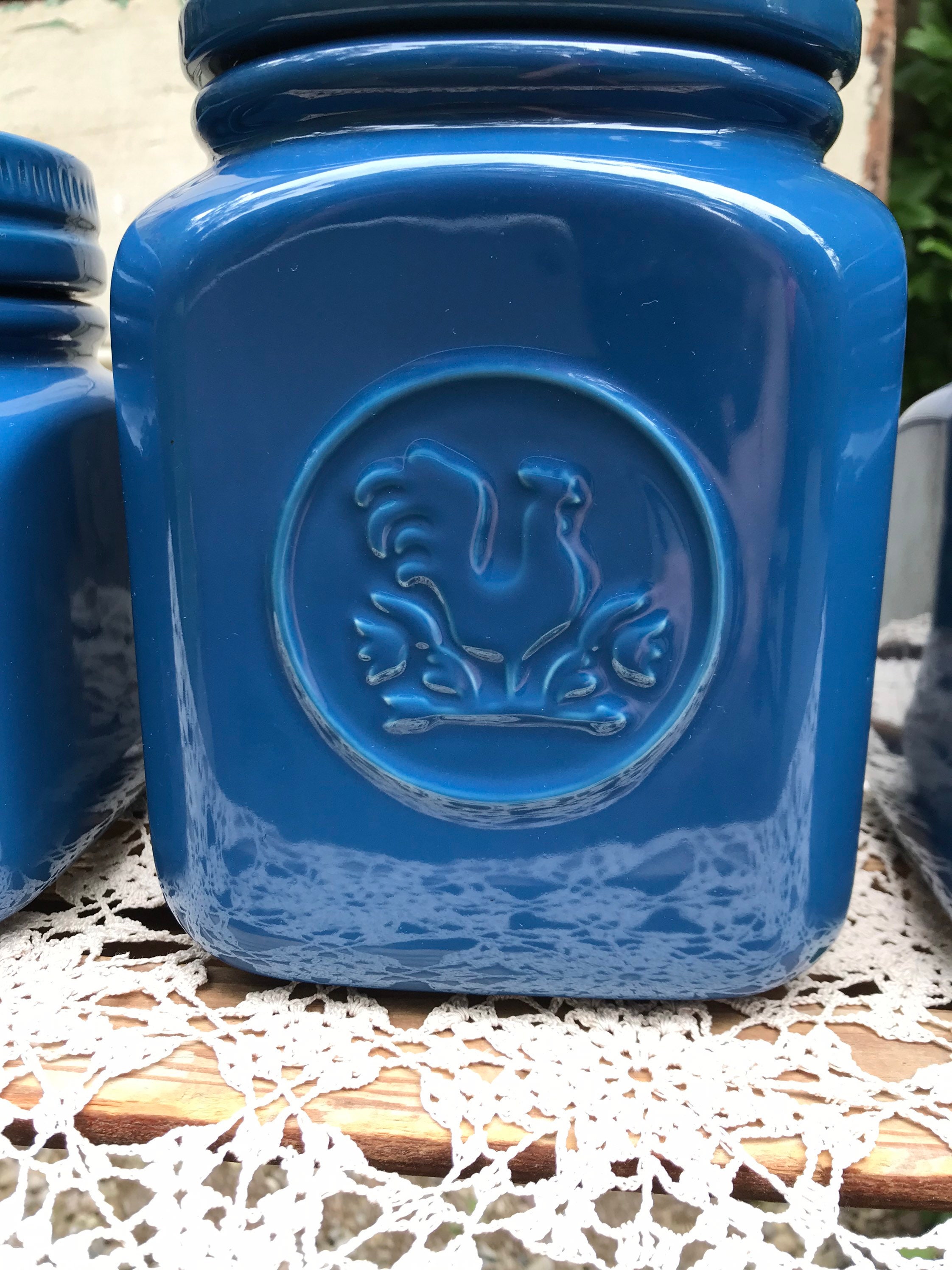 Kitchen Storage Canisters French Country Blue Rooster Design Etsy