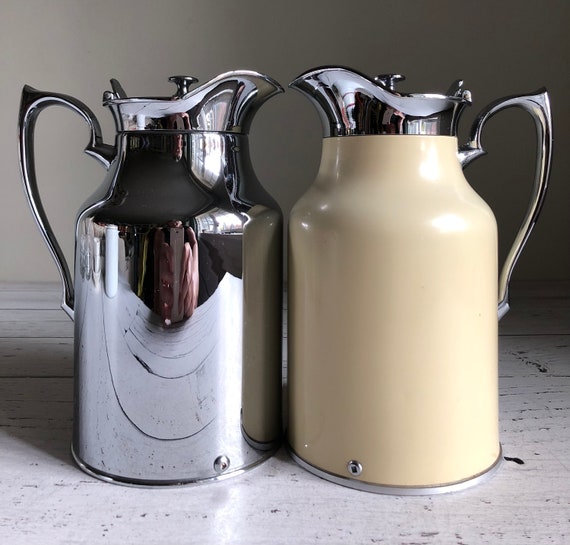 Vintage Thermos Stronglas Hot Cold Drink Jug Cream Enamel and Chrome Coffee  Carafe Bedside Water Carafe 