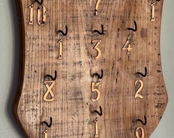 Vintage Key Storage Board | Solid Oak Shield Shape Inn Rooms Key Holder