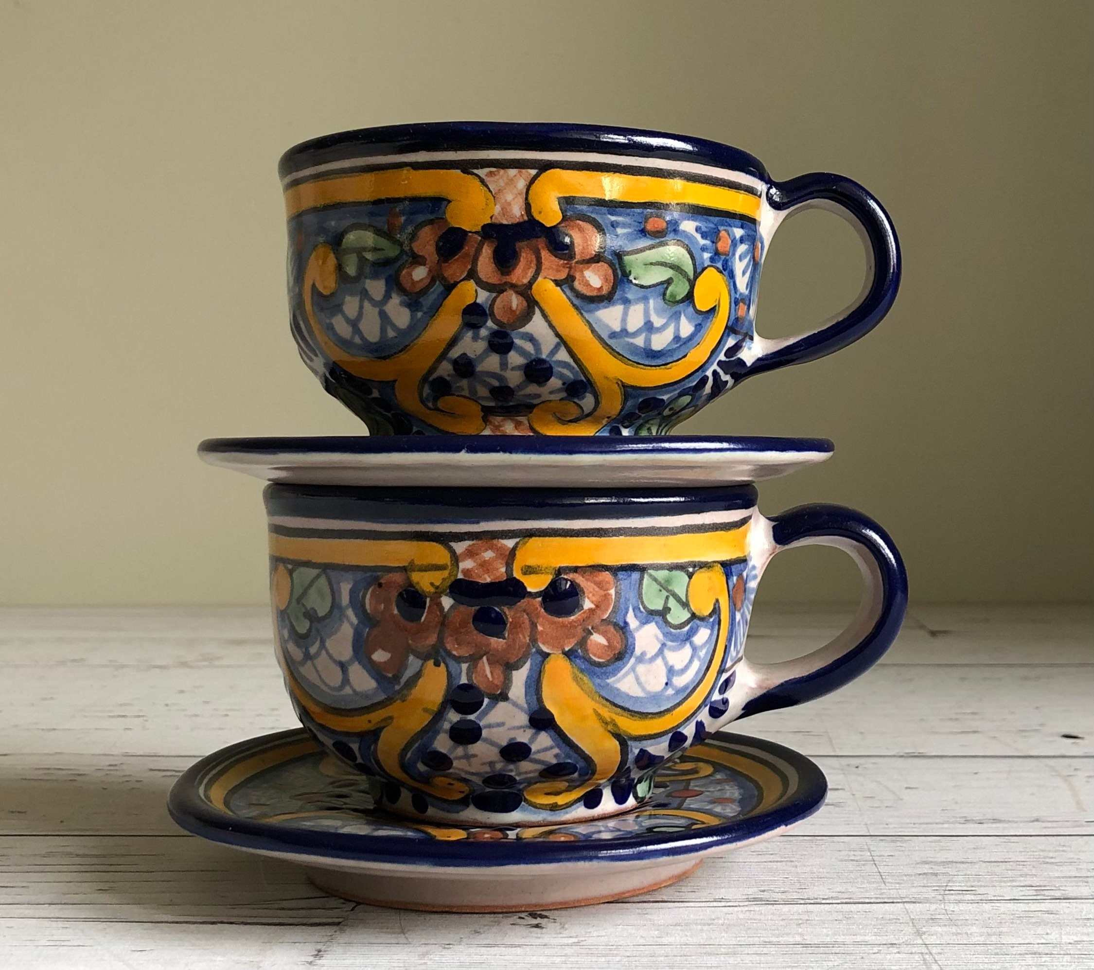 Talavera Wide Cup or Mug XL Ceramic Multicolored Rim Beautiful