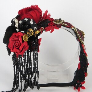 Art Deco Kopfschmuck, 1920er Jahre Perlen Gatsby Stirnband schwarz, rote Flapper Feder Stirnband, Gothic Hochzeit Kristall Haarband, Strass Kopfschmuck