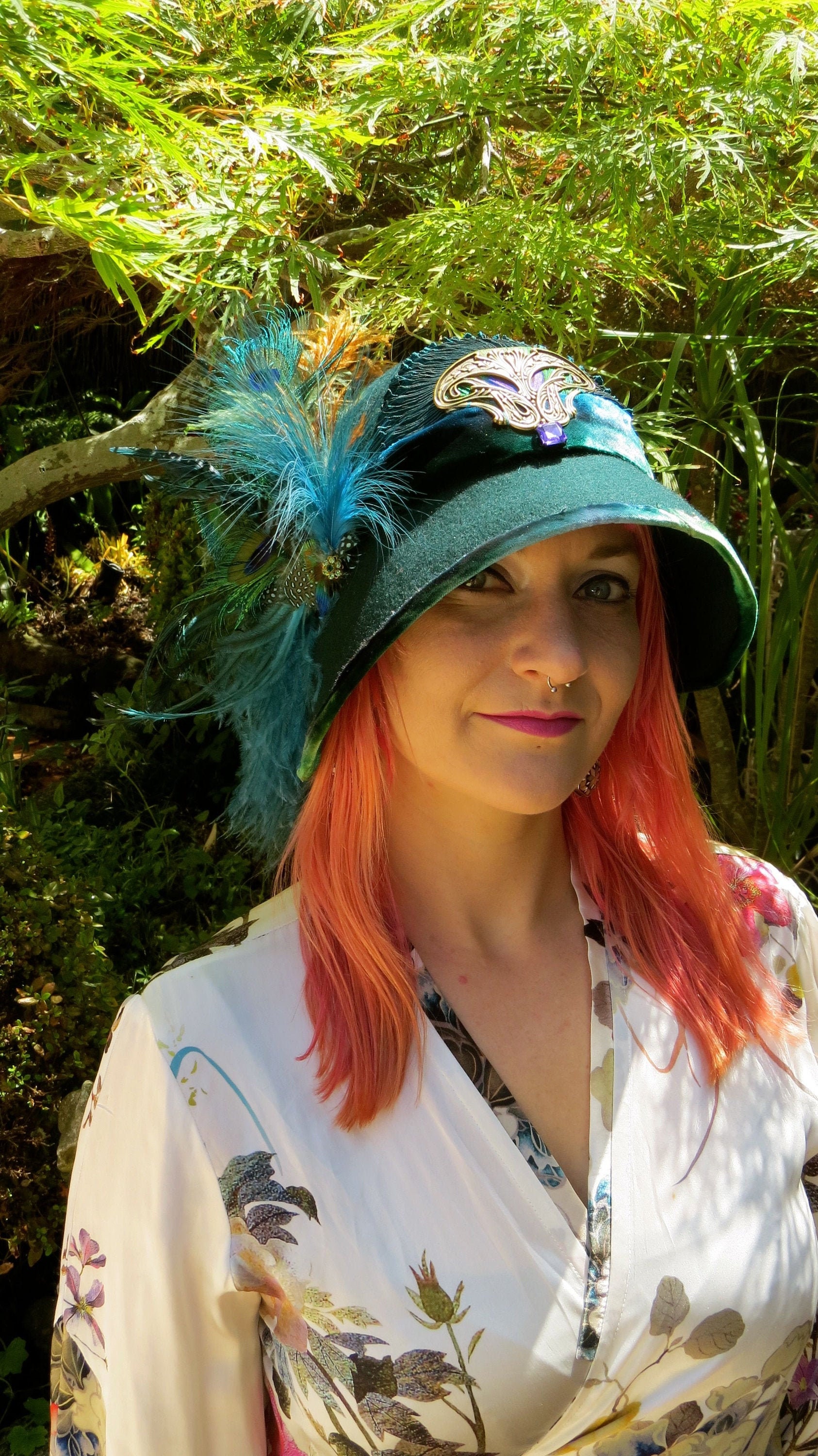 Miss Fisher Hat, Peacock Green Cloche Hat, Art Nouveau Millinery