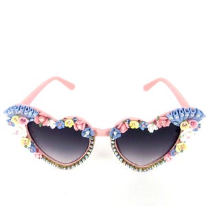 Heart Sunglasses Pink, Flower Sunglasses Women, Pastel Sunglasses, Pink Cat Eye Sunglasses, Handmade Sunglasses Oversized Sunglasses Vintage