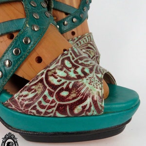 Green High heels, Leather High Heel, Tribal Shoes, Handmade Shoes, Peep Toe Heels, Pumps Size 8, Italian Leather Shoes, Designer Heels Women image 3