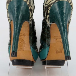 Green High heels, Leather High Heel, Tribal Shoes, Handmade Shoes, Peep Toe Heels, Pumps Size 8, Italian Leather Shoes, Designer Heels Women image 8