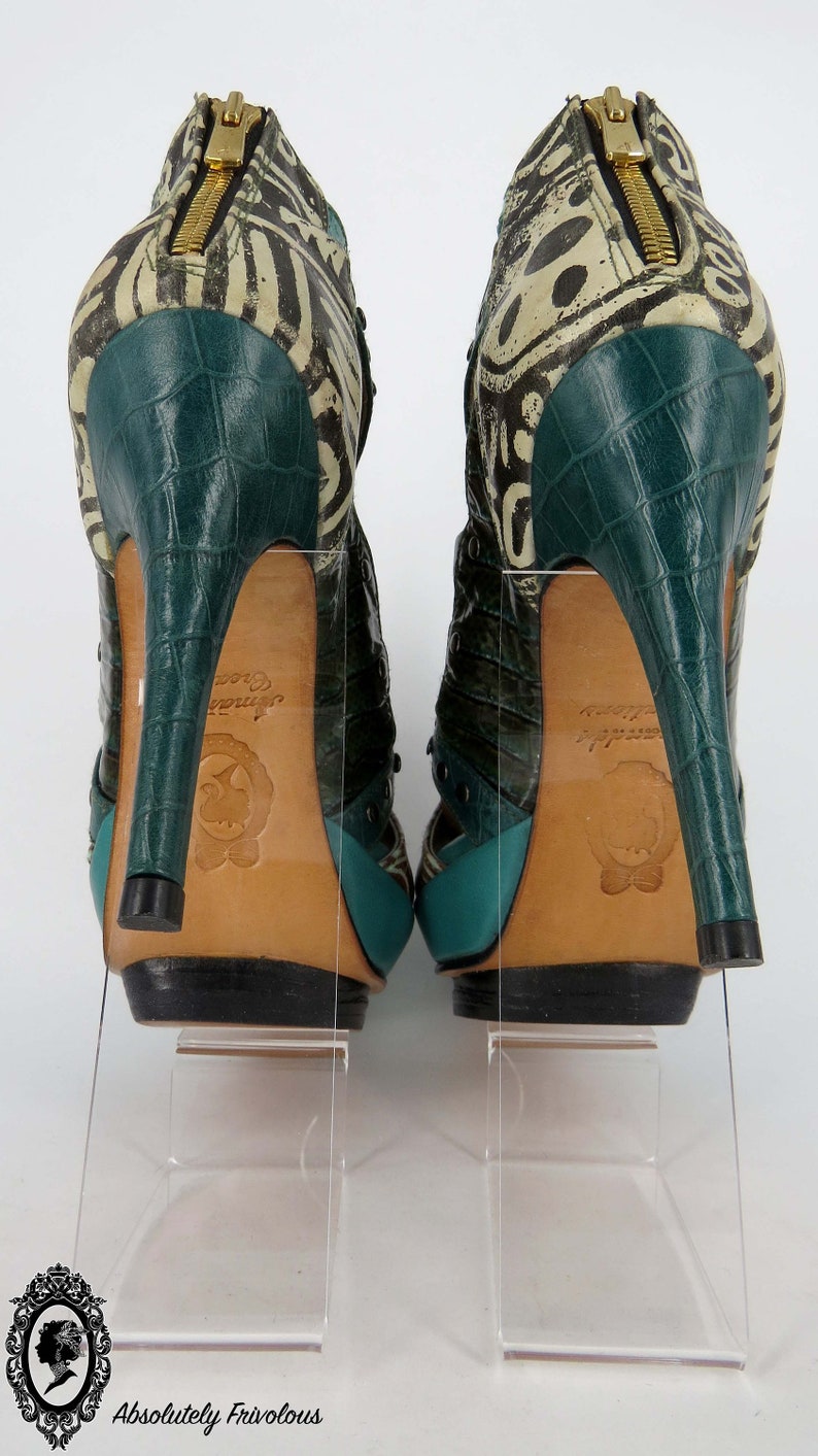 Green High heels, Leather High Heel, Tribal Shoes, Handmade Shoes, Peep Toe Heels, Pumps Size 8, Italian Leather Shoes, Designer Heels Women image 8