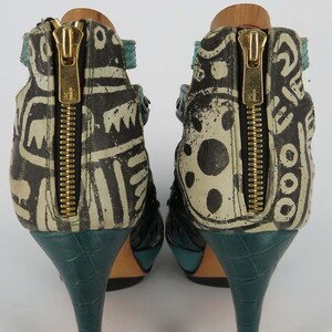 Green High heels, Leather High Heel, Tribal Shoes, Handmade Shoes, Peep Toe Heels, Pumps Size 8, Italian Leather Shoes, Designer Heels Women image 7