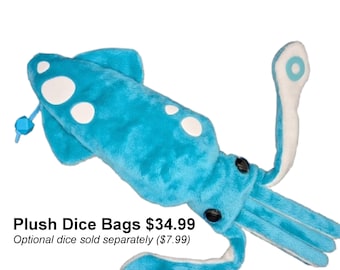 Plush Squid Dice Bag, DnD Dice Bag, Dice holder, dice storage, DnD gift, RPG gift kraken