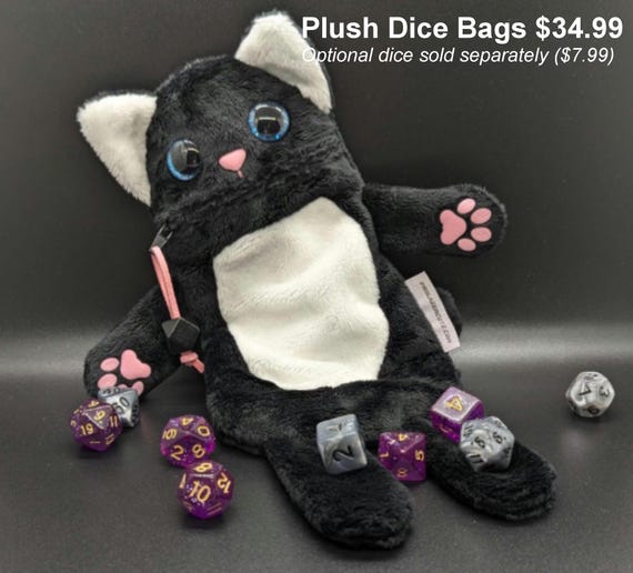 Cat Plush Dice Bag, Hand Crafted-Kitty, Tabaxi, DnD, Dice holder, dice storage, RPG, gift
