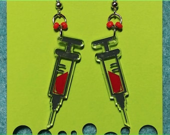 Laser cut Fun Funky Earrings | Shot | Vaccination | Dangle Earrings | Color filled Acrylic