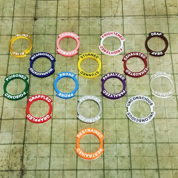 DND Condition Markers Rings 90 PCS Status Effect Markers in 18 Conditions ＆ Colors RPG Tabletop Gaming Great DM Tool for Dungeons ＆ Dragons, Pathfin DND Miniatures Condition Markers - 96 Rings to Track 24 Different Status \u0026  Spell Effects for Any RPG⁄D\u0026D Minis Like Dungeons and Dragons \u0026 Pathfinder