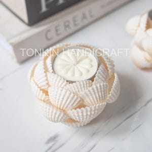 Seashell Candle Holder, Coastal Holder, Seashell Centerpiece, Beach Wedding Nautical Decor, Tealight Holder, Ocean Table Centerpiece Gift