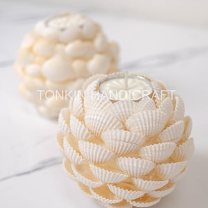 Seashell Candle Holder, Coastal Holder, Seashell Centerpiece, Beach Wedding Nautical Decor, Tealight Holder, Ocean Table Centerpiece Gift