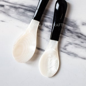 Blak Mother of Pearl Caviar Spoon,Seashell Spoon, Natural Personalized Utensils,Eco friendly Tableware and dinnerware Egg Spoon