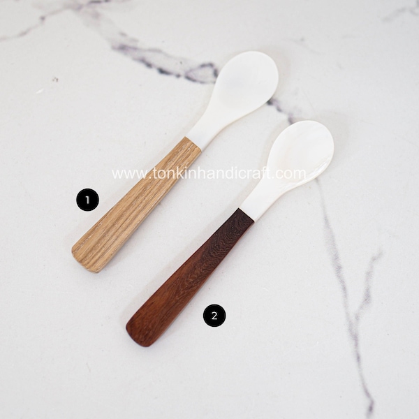 Personalized Mother of Pearl Seashell Spoon with Wooden Handle, Natural Personalized Utensils, Eco friendly Tableware and dinnerware