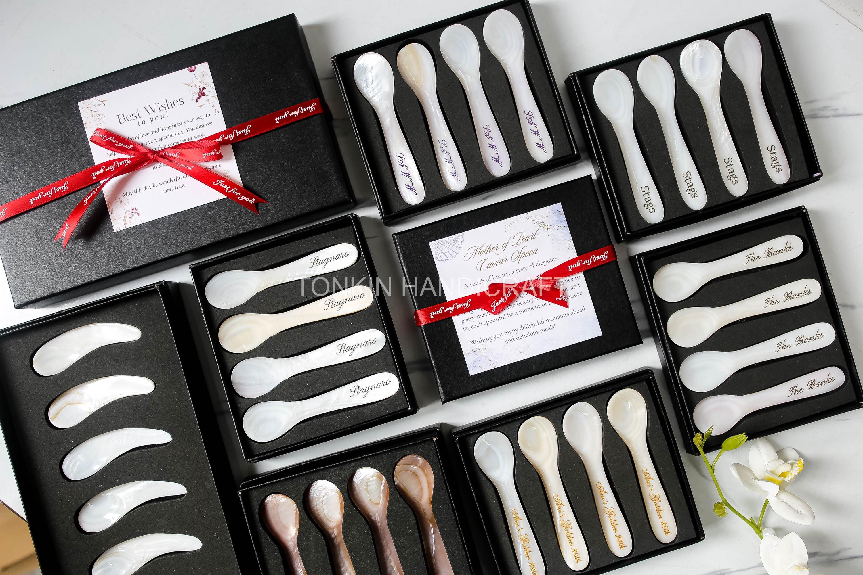 Spoon Gift Box Personalized Mother of Pearl Caviar Spoon Gift Box, Seashell Spoon Gift ...