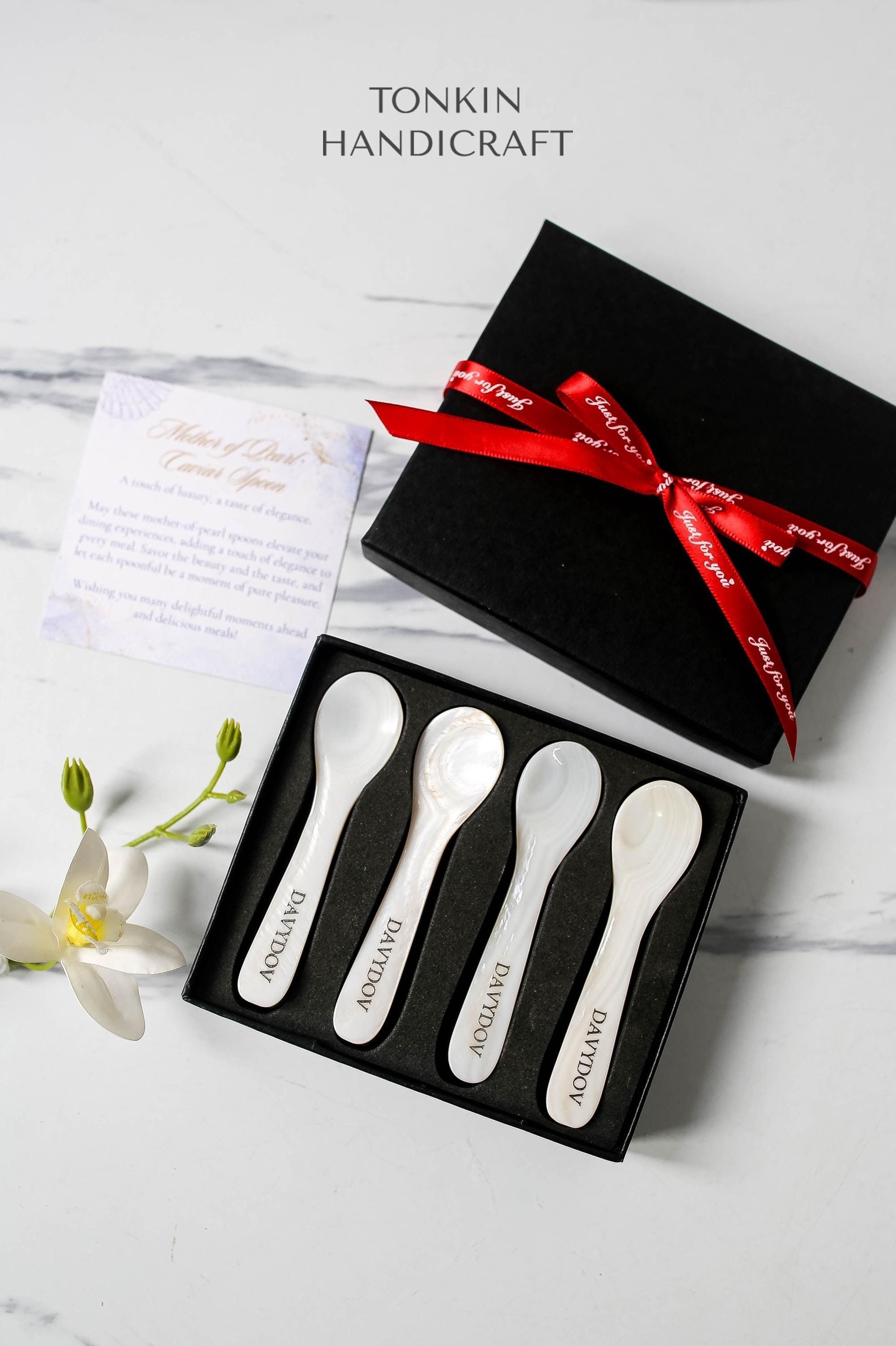 Spoon Gift Box Personalized Mother of Pearl Caviar Spoon Gift Box, Seashell Spoon Gift ...