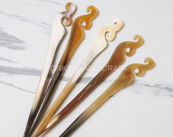 Horquillas de cuerno natural, horquillas de cuerno de búfalo, sujetador de moño, horquilla minimalista de dos puntas, sujetador de coleta minimalista/Regalo para ella