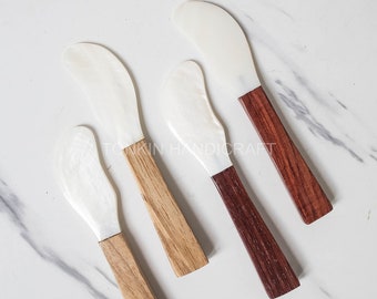 Nacre personnalisée, écarteur de coquillages avec manche en corne brune, couteau en nacre, couteau coquillage, couteau à fromage