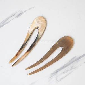 Set of 2 Natural Horn Hair Forks, Buffalo Horn Hair Pins, Bun Holder, Minimal Two-Pronged Hair Fork, Minimal Ponytail Holder/Gift for Her