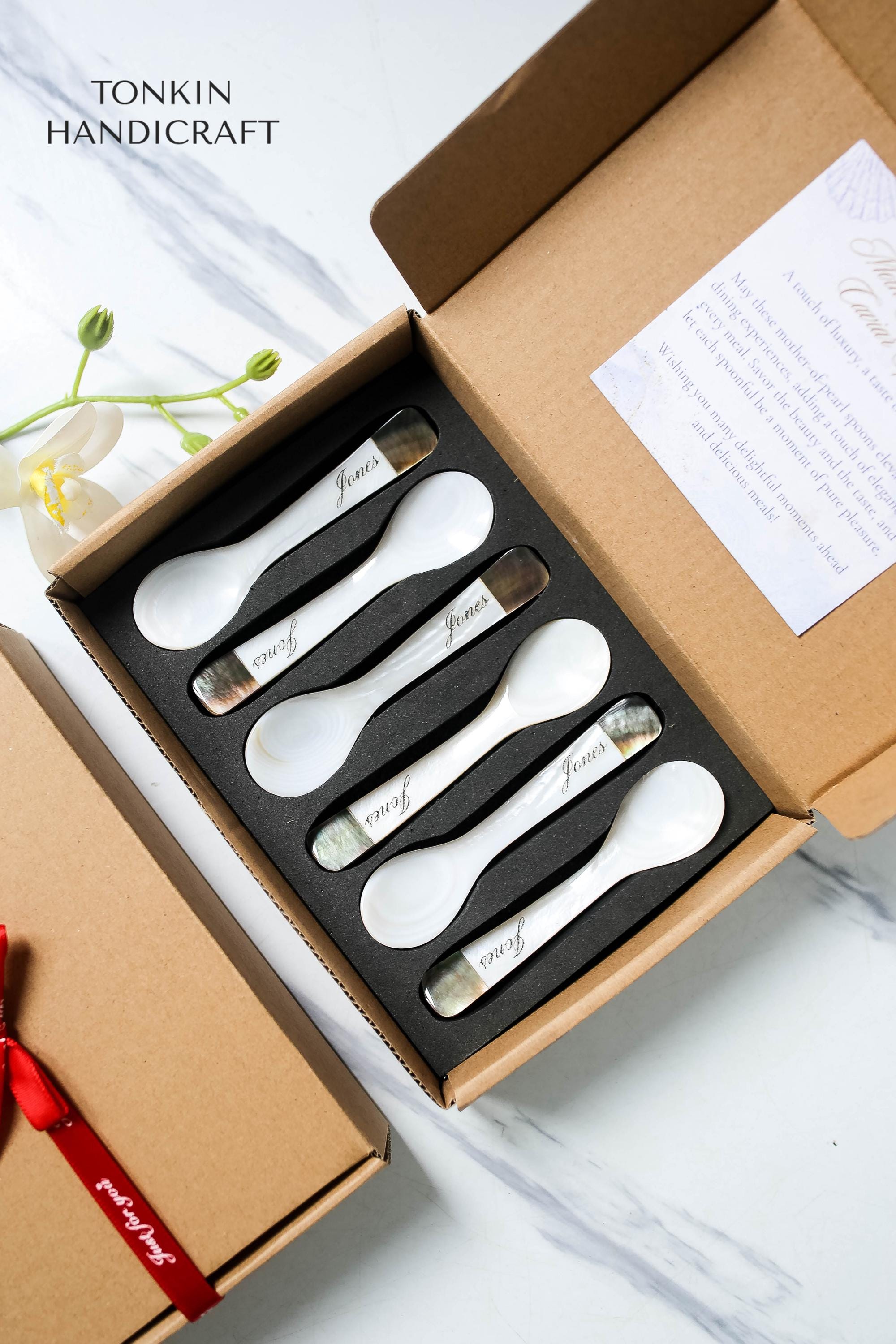 Spoon Gift Box Personalized Mother of Pearl Caviar Spoon Gift Box, Set of 6 Seashell ...