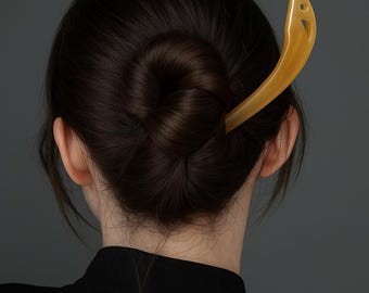 Horquillas de cuerno natural, horquillas de cuerno de búfalo, sujetador de moño, horquilla minimalista de dos puntas, sujetador de coleta minimalista/Regalo para ella