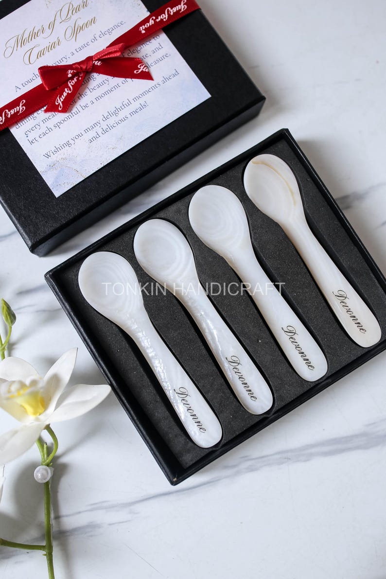 Spoon Gift Box Personalized Mother of Pearl Caviar Spoon Gift Box, Seashell Spoon Gift ...