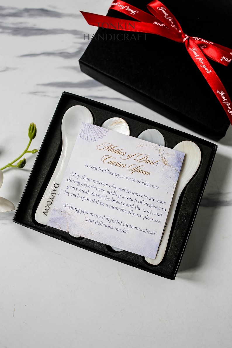 Spoon Gift Box Personalized Mother of Pearl Caviar Spoon Gift Box, Seashell Spoon Gift ...