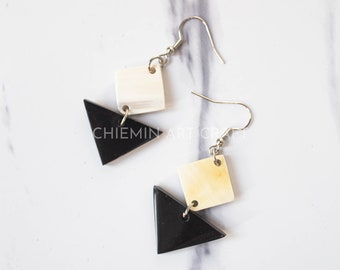 Boucles d'oreilles Kim en corne de buffle, pendentifs mode bohème pour femme, accessoires bohèmes personnalisés, bijoux tendance légers